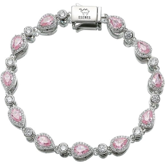 Eseres Tennis Bracelets Women's 7 Inches Silver Pink-Pear Hand Chain Jewelry